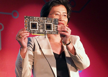 На фото Лиза Су с видеокартой AMD Fiji с двумя графическими чипами