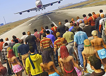 В новом видео проверили, смогут ли 100 неигровых персонажей GTA V остановить самолет
