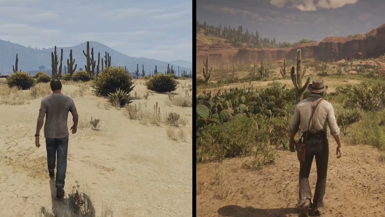 Red dead redemption на ps5. Red Dead Redemption 2 gta5. Red Dead Redemption 2 сравнение графики. Rdr2 на пс5. GTA 5 vs Red Dead Redemption 2.