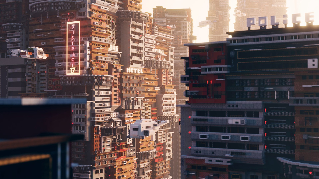Minecraft cyberpunk skyscraper фото 12