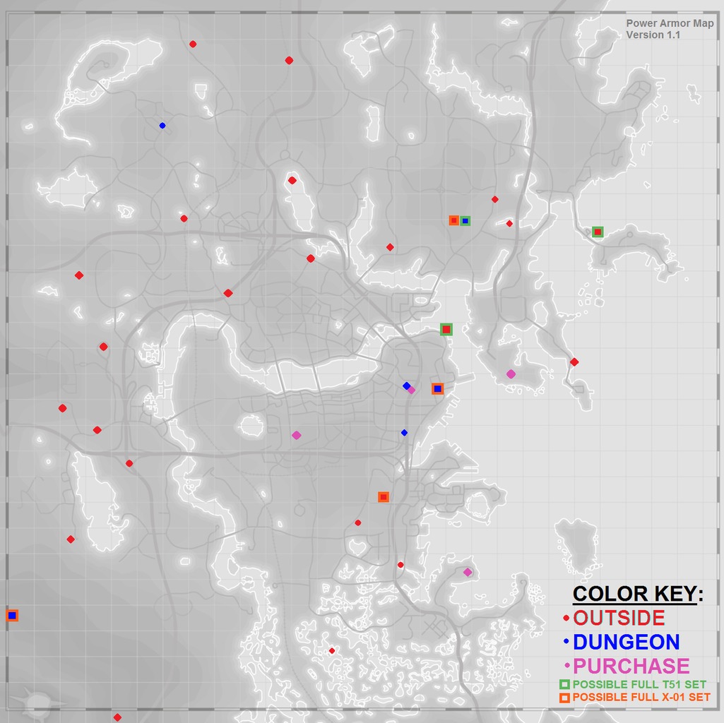 Силовая броня Fallout 4 местонахождение на карте